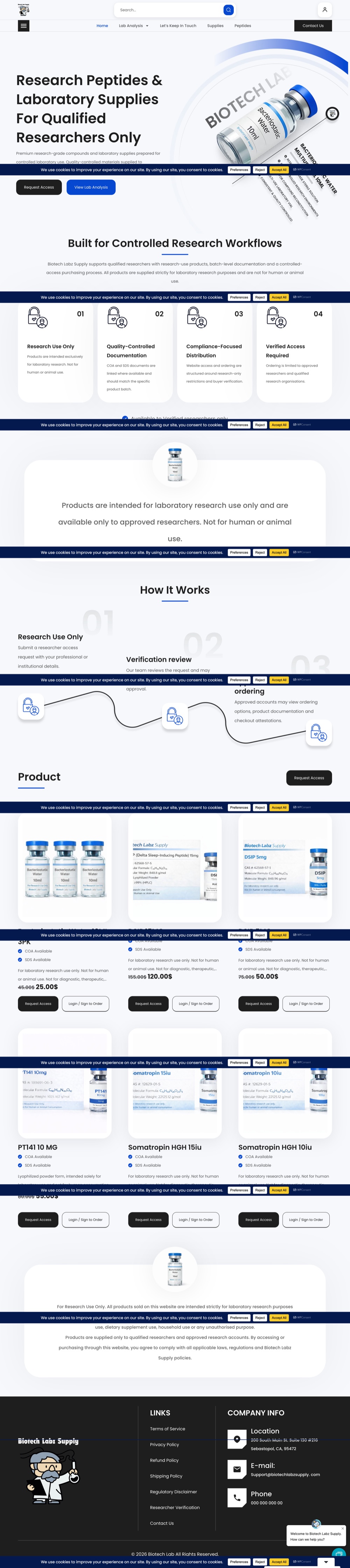 Biotech Lab Supply research eCommerce website full homepage